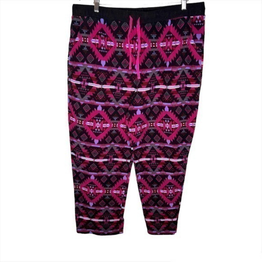 Cuddl Duds plus size black pink southwestern aztec pattern lounge pants size XXL